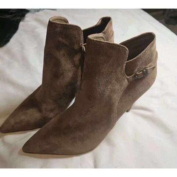 Sam Edelman Women's Brown Suede Ankle Boots 10 Side Buckle Pointed Toe 4" Heel - Picture 2 of 8